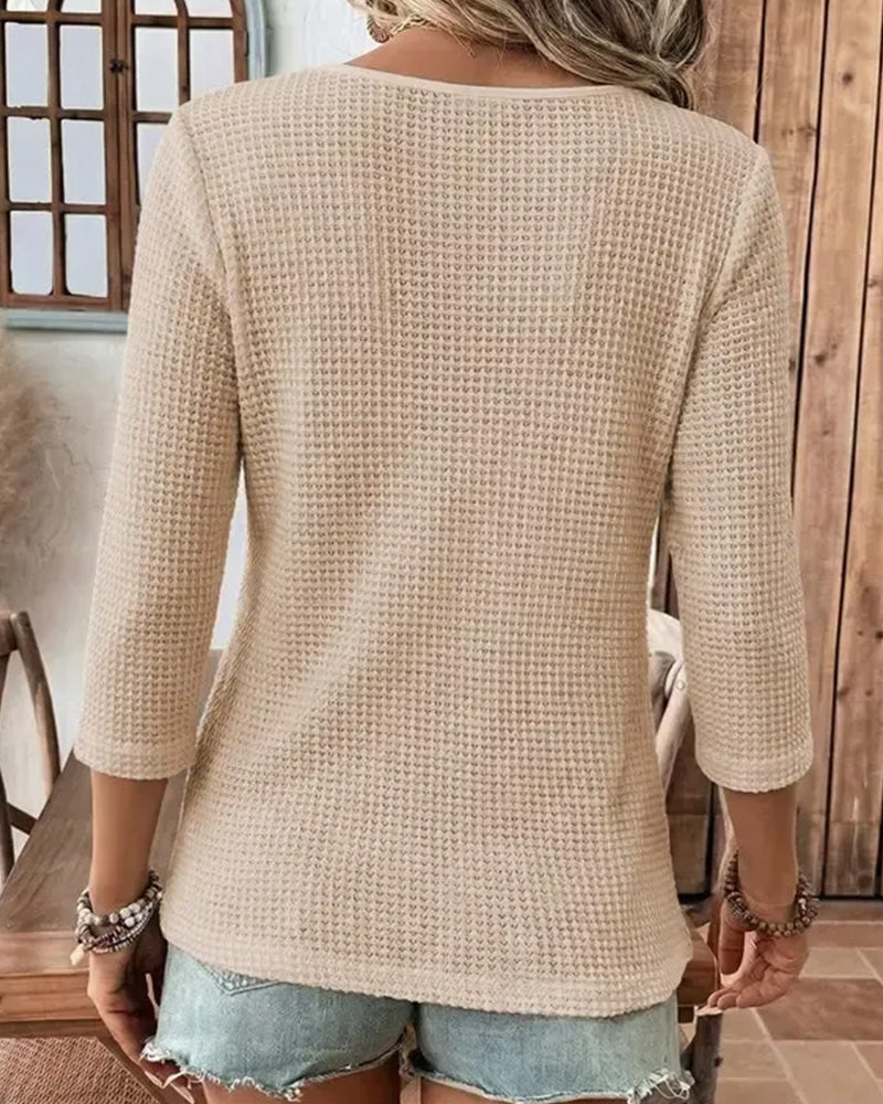 Blouse Col V Décontractée Unie