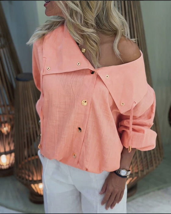 Blouse Grand Revers Boutonnage Devant Court