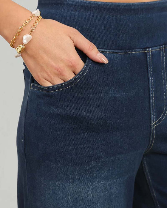 Pantalon Taille Élastique Denim Large Jambe