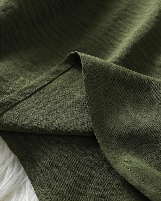 Blouse Col En V Irrégulière Unie Manches Longues
