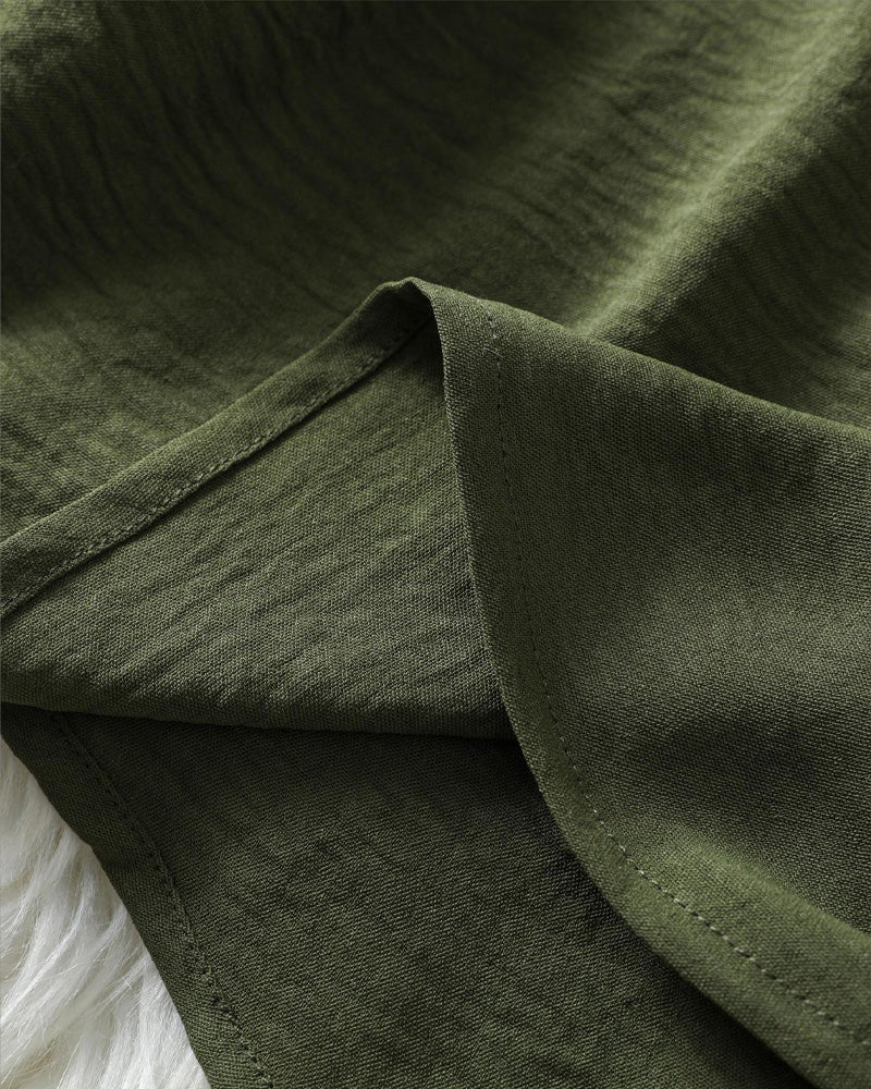 Blouse Col En V Irrégulière Unie Manches Longues
