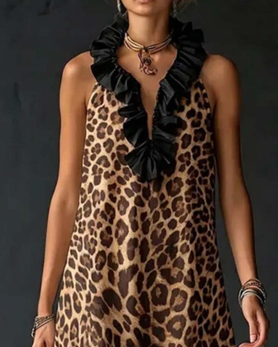 Robe Sans Manches Volants Léopard