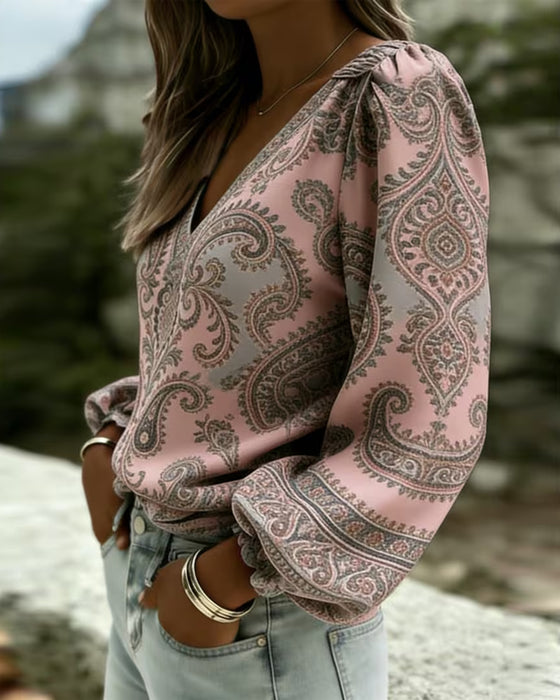 Chemisier Motif Paisley Col En V Manche Lanterne