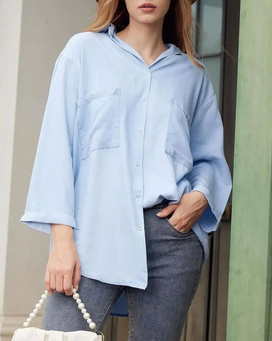 Chemise Col Poche Boutonnage Denim