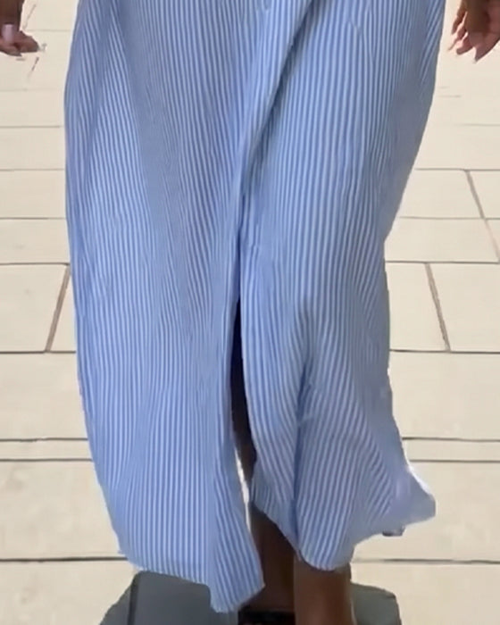 Robe Manches Longues Revers Lâche Rayée Chemise