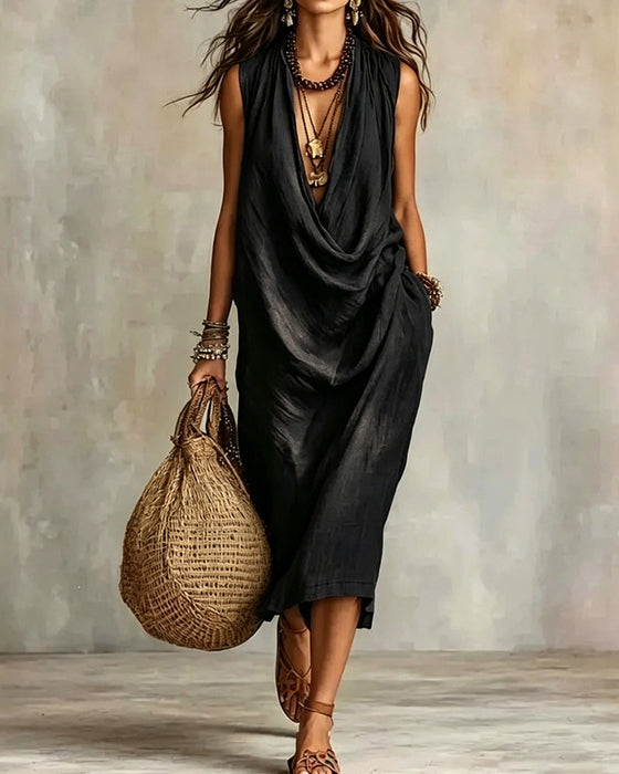 Robe Sans Manches Col V Mode