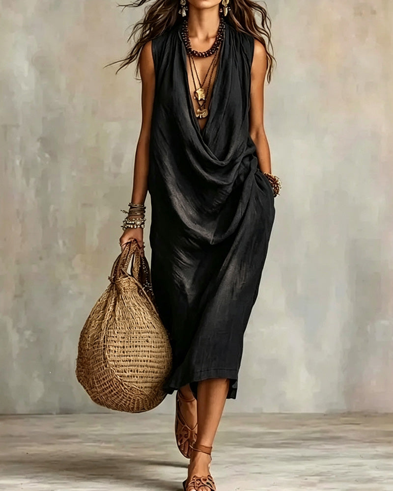 Robe Sans Manches Col V Mode