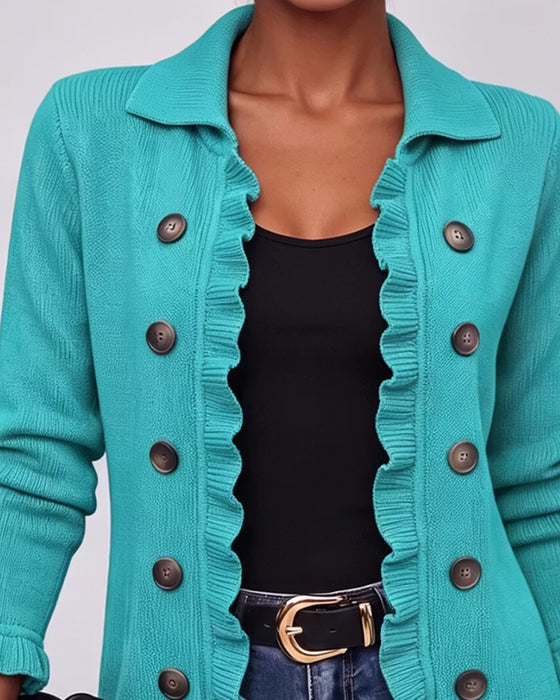 Cardigan Revers Volant Bouton