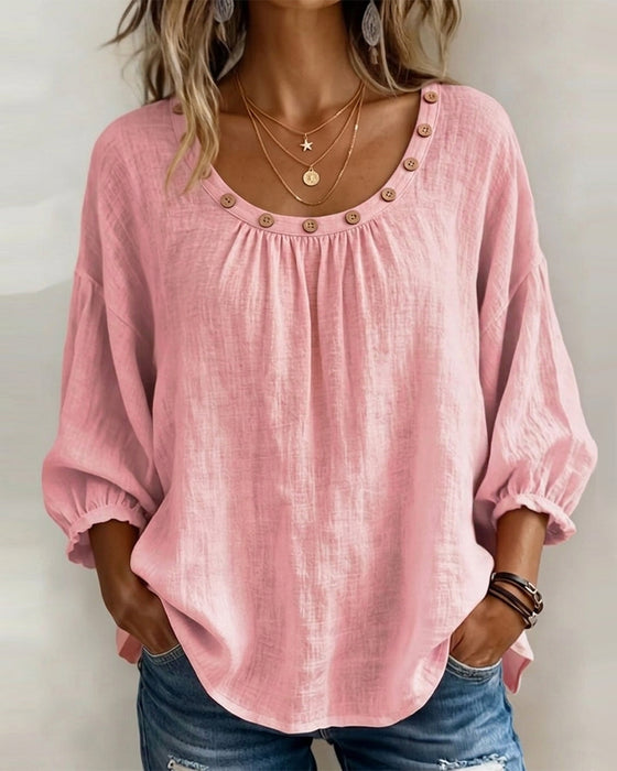Blouse Col Rond Bouton Lâche