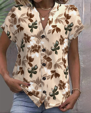 Blouse Col Montant Manche Courte Imprimée