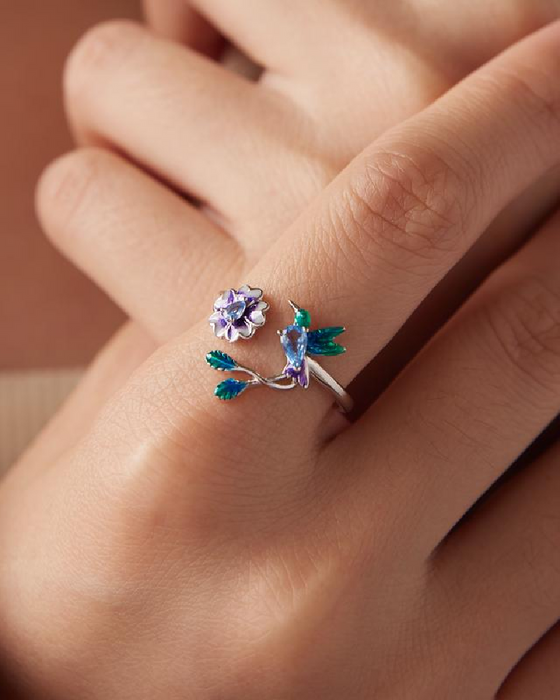 Bague Fleur & Oiseau Ajustable