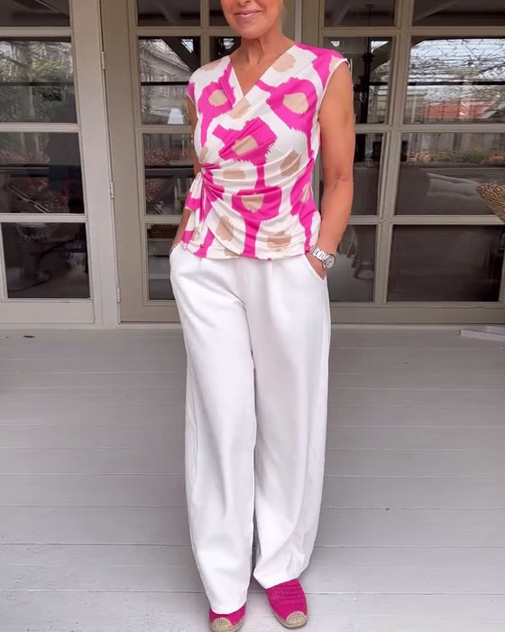 Débardeur torsadé plissé imprimé