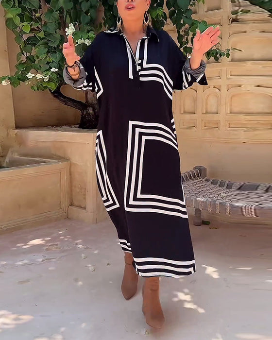 Robe décontractée imprimée rectangulaire à revers