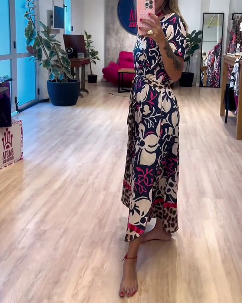 Robe Encolure V Ceinture Nouée Vacances