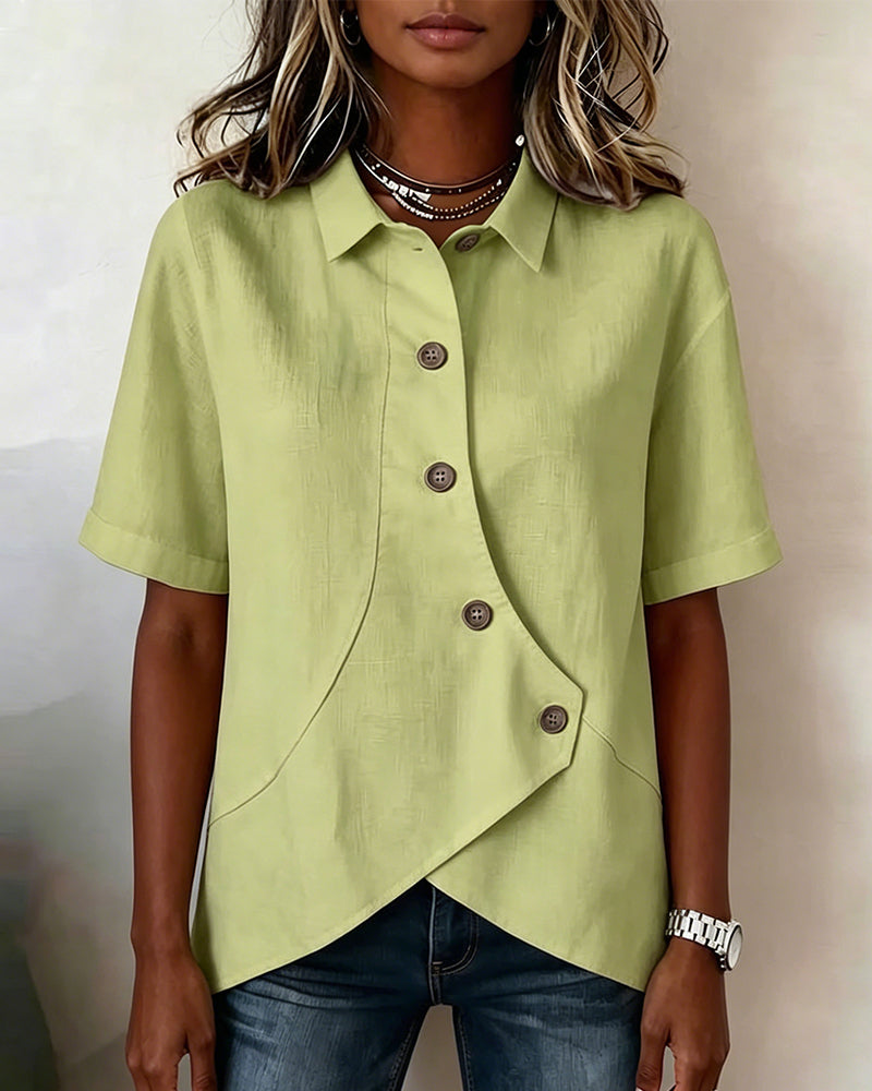 Chemise Patte Coton-lin Asymétrique Boutonnage
