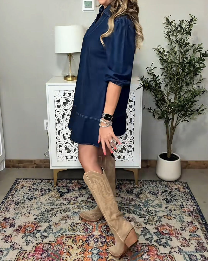 Robe En Jean À Col Et Manches Lanterne