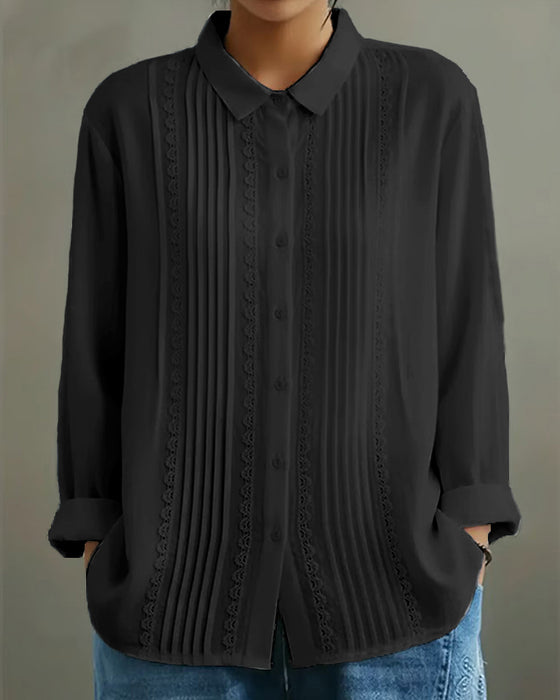 Chemise Col Poupée Unie Manches Longues