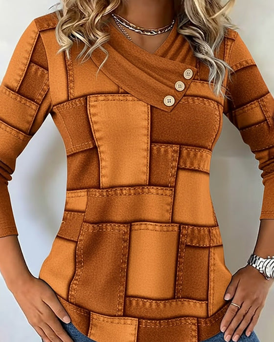 Haut À Manches Longues À Col V Avec Contraste Uni