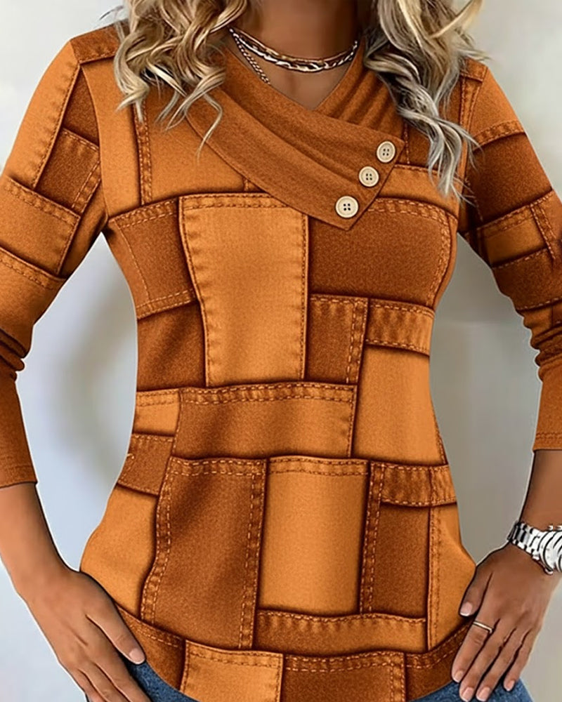 Haut À Manches Longues À Col V Avec Contraste Uni