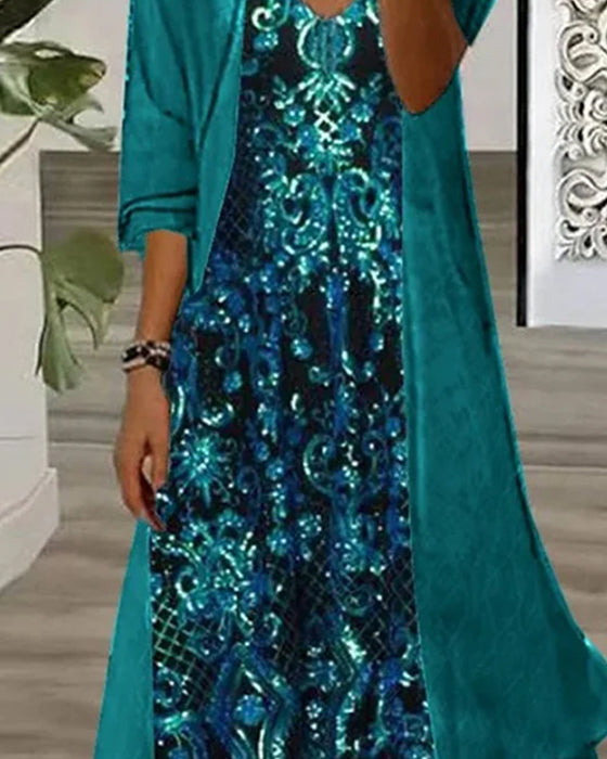Set Col V Imprimé Cardigan Irrégulier