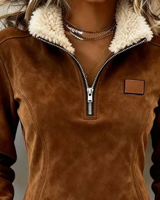 Sweat Avec Col à Demi-Zippé, Design Asymétrique Et Détail de Franges