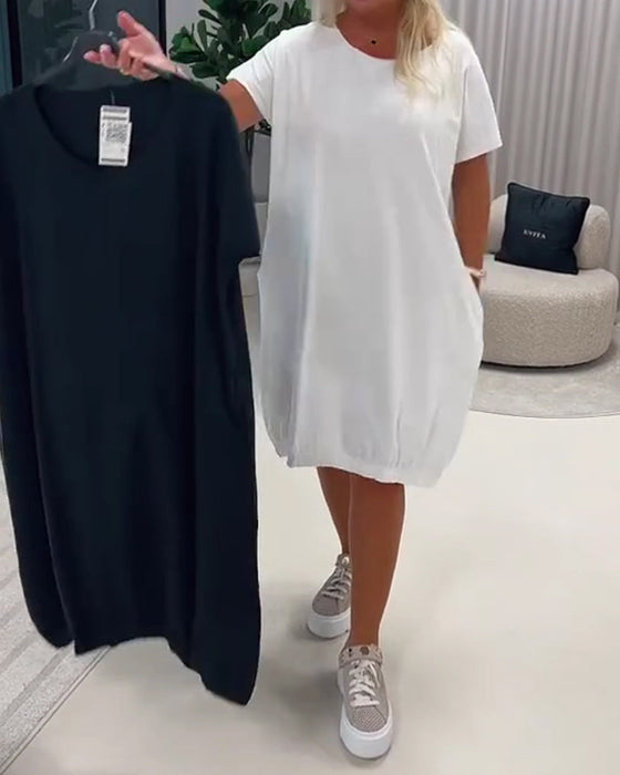 Robe Manches Courtes Encolure Ronde Loose-Fit