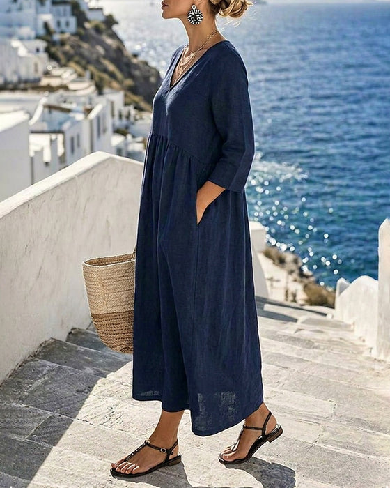 Robe Unie Col V Ligne A