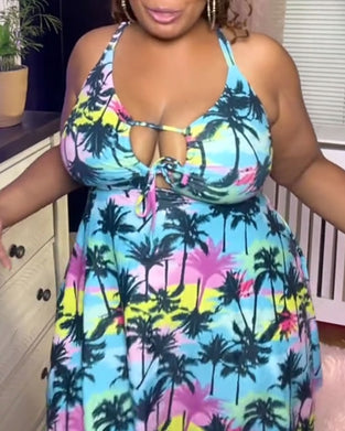 Maillot de bain imprimé floral tropical avec short