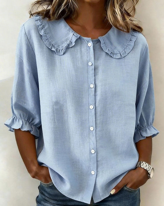 Chemise Col Peter Pan Coton-lin Volant Boutonnage Devant