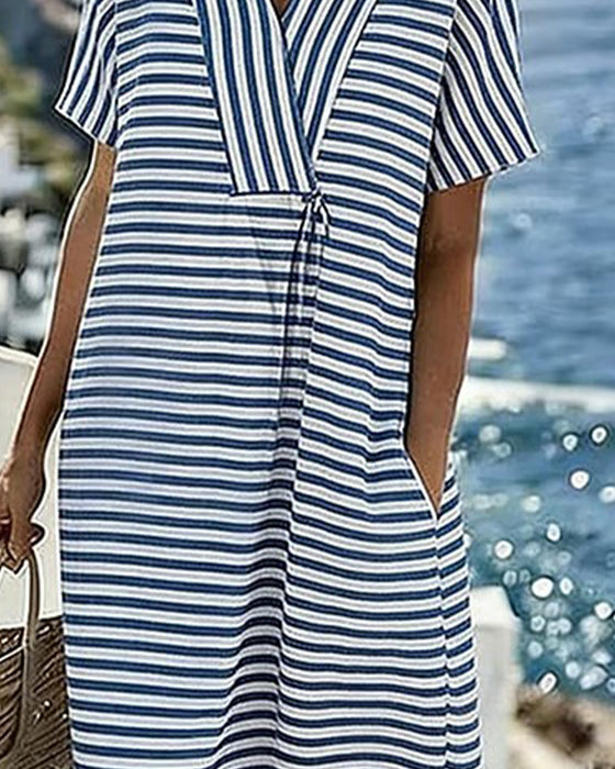 Robe Décontractée Col V Rayée