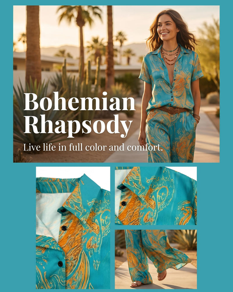 Ensemble Deux-Pièces Vacances Blouse Manches Courtes Poche