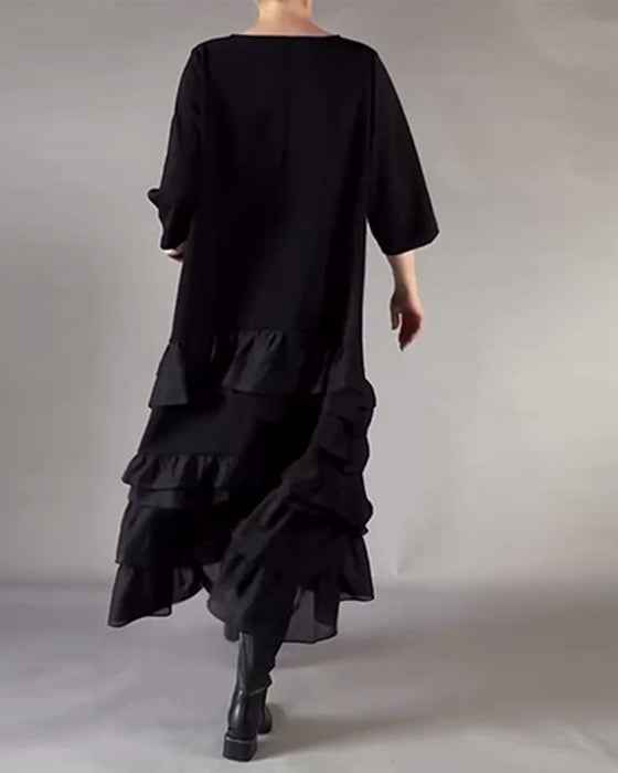 Robe À Col Rond À Double Couche