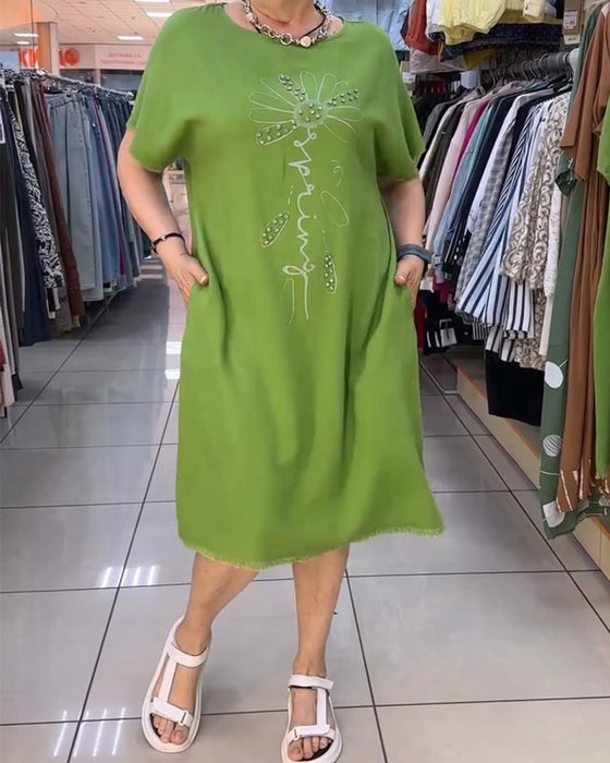Robe Bord Brut Manche Courte Lâche Décontractée