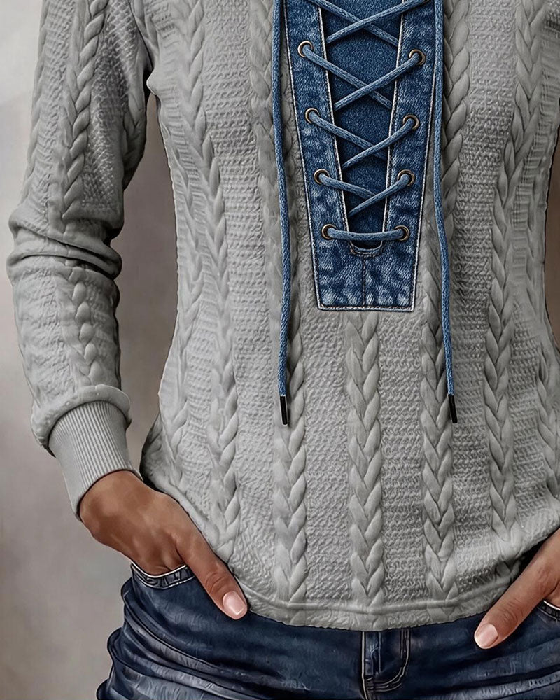Sweatshirt Attache Patchwork Décontracté