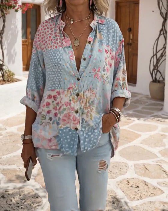 Chemise À Imprimé Fleuri Et Col Montant