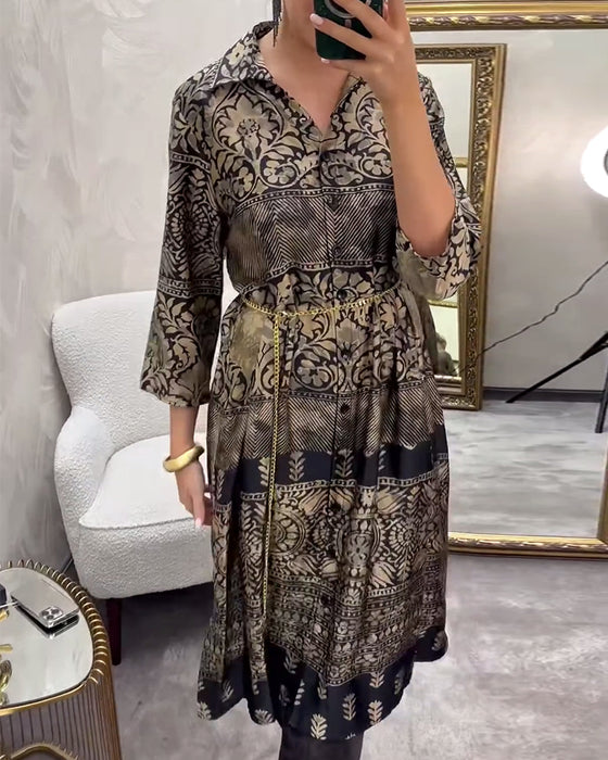 Robe décontractée imprimée à poche boutonnée