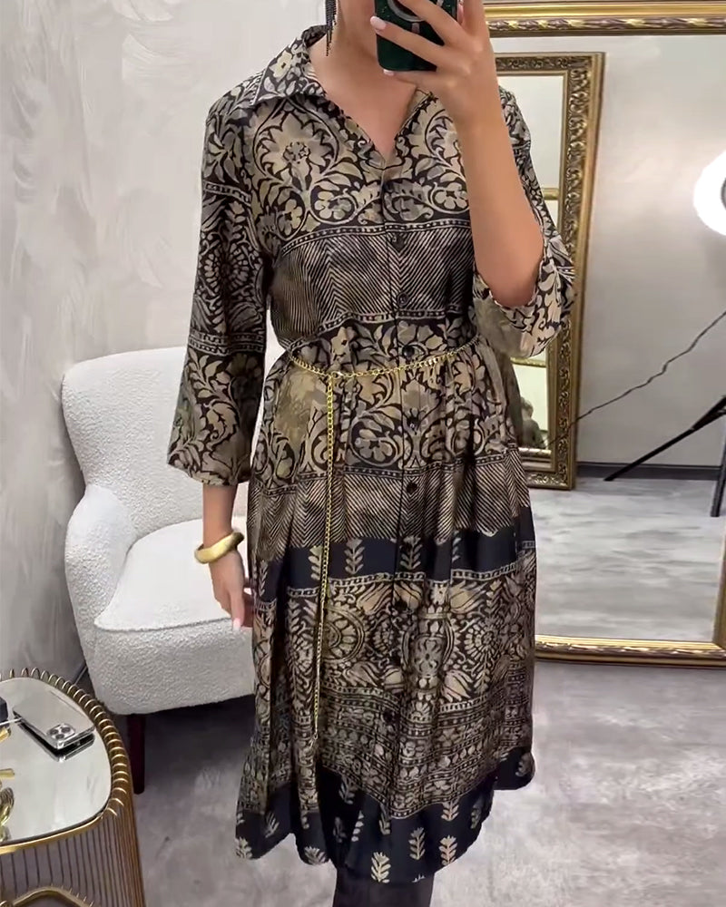 Robe décontractée imprimée à poche boutonnée