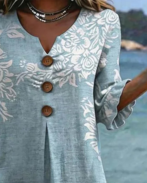 Robe Volant Trois-Boutons Imprimé Coupe A