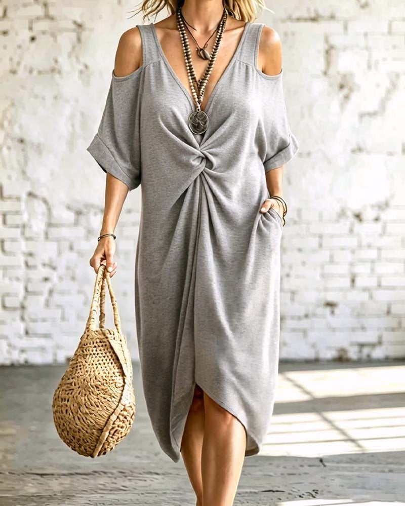 Robe Unie Épaule Dénudée Froncée