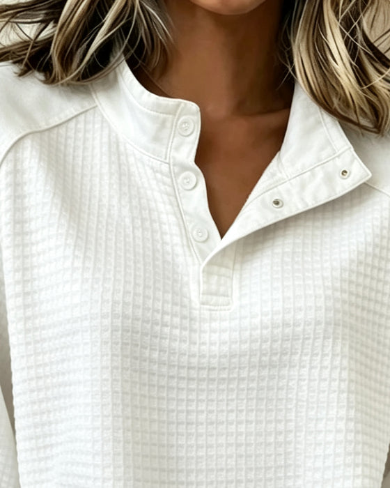 Sweatshirt Tricot Gaufré Henley Demi-Boutonnage