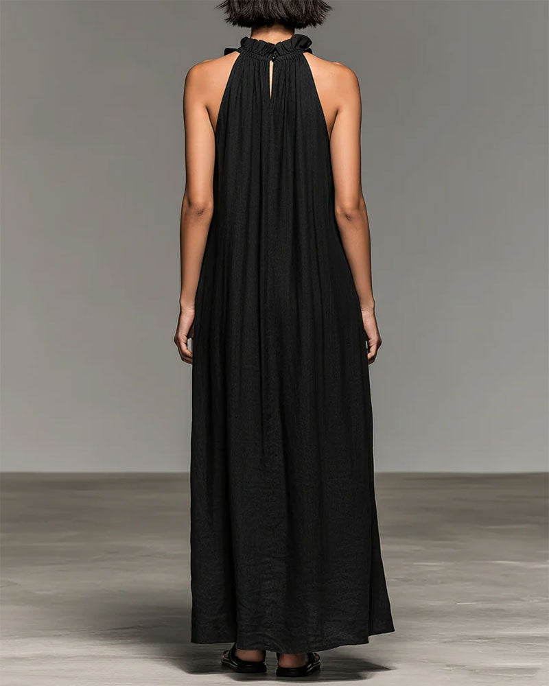 Robe Col Nuque Volantée Longue