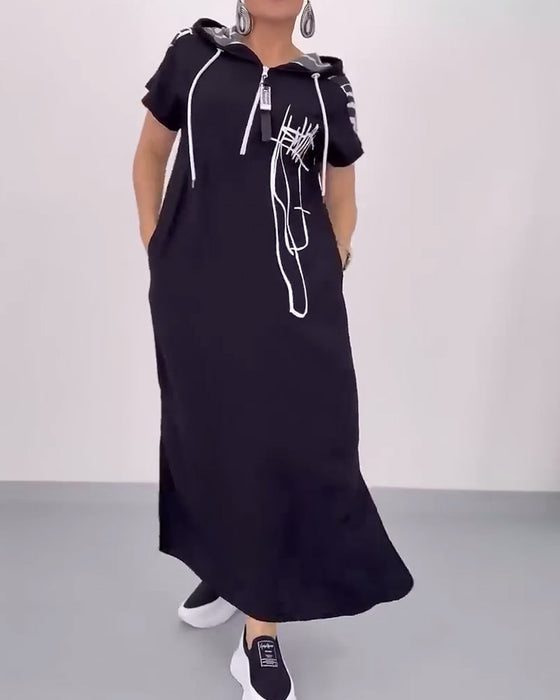 Robe Fermeture Éclair Mi-longue Lâche Contrastée
