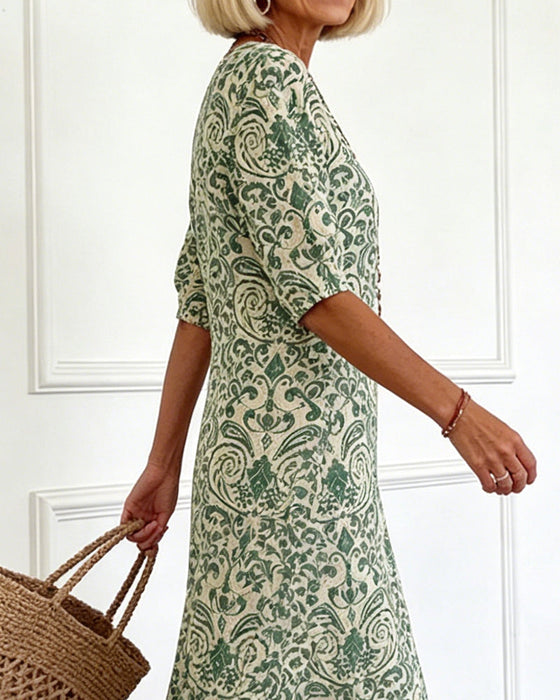 Robe Vintage Florale Encolure V Maxi