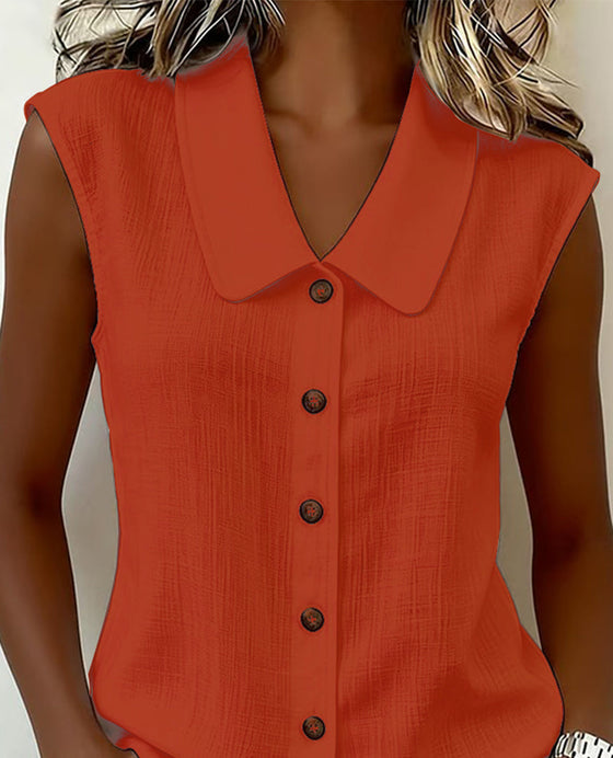 Chemise Sans Manches Col En Lin-Coton