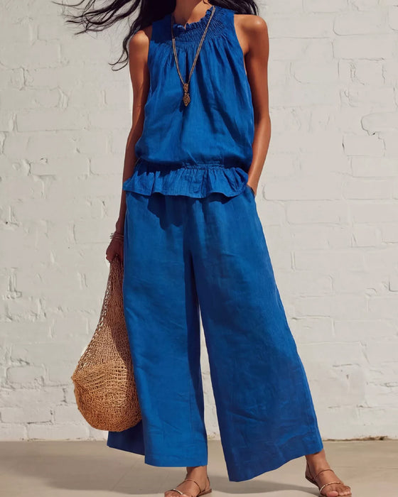 Ensemble Sans Manches Volant Pantalon Large