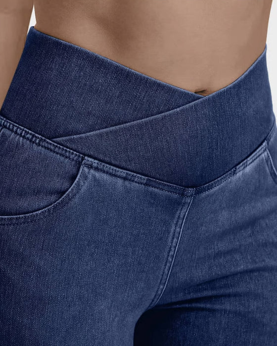 Pantalon Haute Élasticité Mode Poche Évasé
