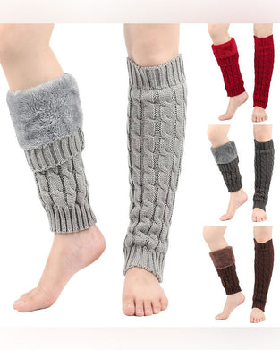 Jambières En Tricot À Câbles Doublées Polaire Manchons De Bottes Thermiques