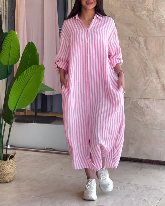 Robe Lâche Revers Rayé