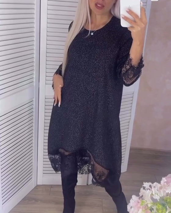 Robe patchwork en dentelle de couleur unie