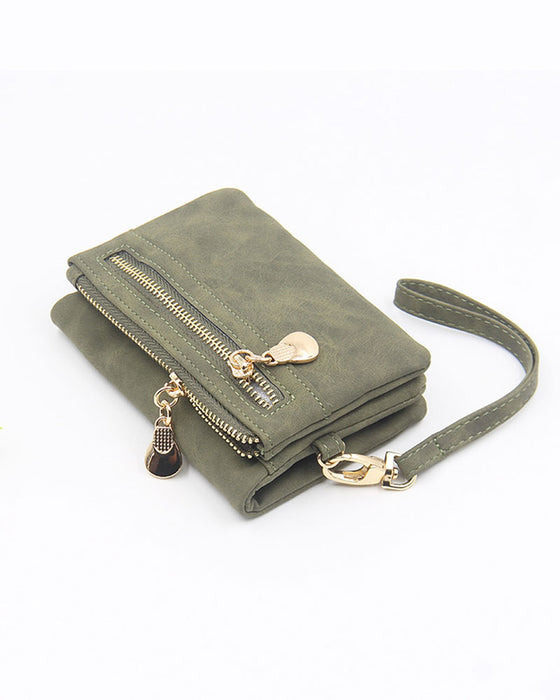 Portefeuille Bifold À Fermeture Éclair Pour Femme Uni Court Porte-Cartes